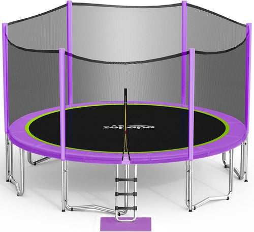 15 14 12 10 8FT Trampoline for Kids with Safety Enclosure Net 425LBS Weight Capacity Outdoor Backyards Trampolines with Non-Slip Ladder All Accessories for Children Adults Family