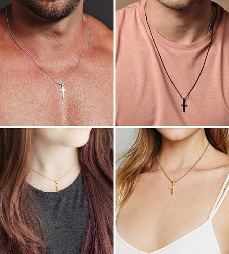 Cross Necklace for Men - Stainless Steel Silver Gold Black Plain Cross Pendant Necklace Simple Jewelry Gifts, 16-24 Inches Chain