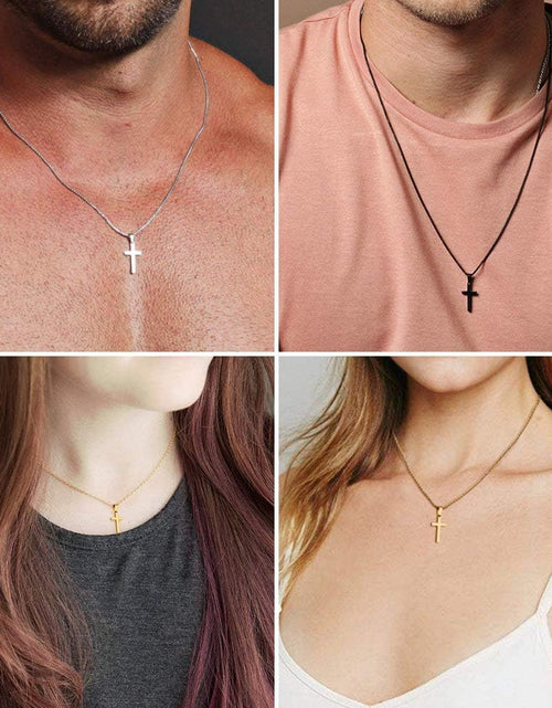 Load image into Gallery viewer, Cross Necklace for Men - Stainless Steel Silver Gold Black Plain Cross Pendant Necklace Simple Jewelry Gifts, 16-24 Inches Chain
