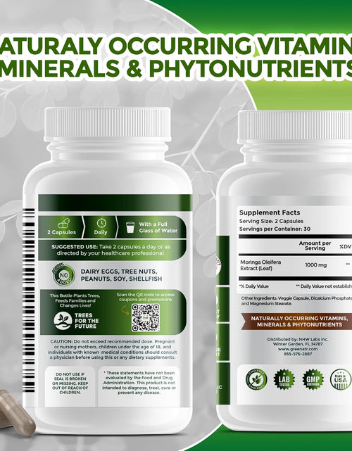 Load image into Gallery viewer, Pure Moringa Oleifera Leaf Extract Capsules, 1000 Mg per Serving. Gluten Free, NON GMO, Vegan Antioxidant Capsules. Natural Energy, Mood, Memory and Focus Enhancer. Premium Green Superfood (Pack of 3)
