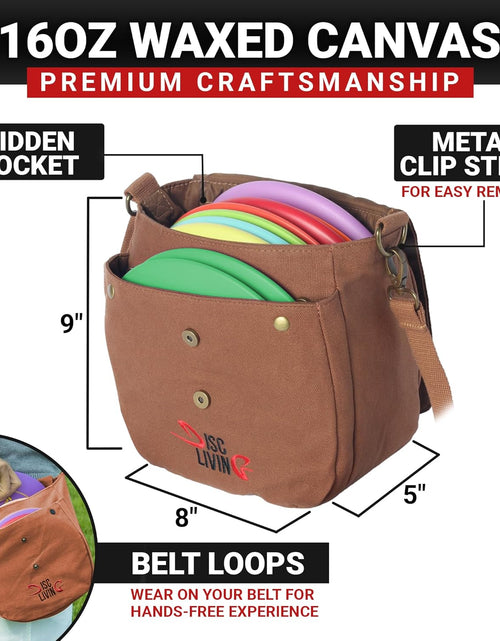 Load image into Gallery viewer, Disc Golf Bag | Frisbee Golf Bag | Easy to Carry | Lightweight Fits up to 10 Discs | 16 Oz Waxed Canvas Sturdy Design | Belt Loop | Double Button Design | Bottle Holder
