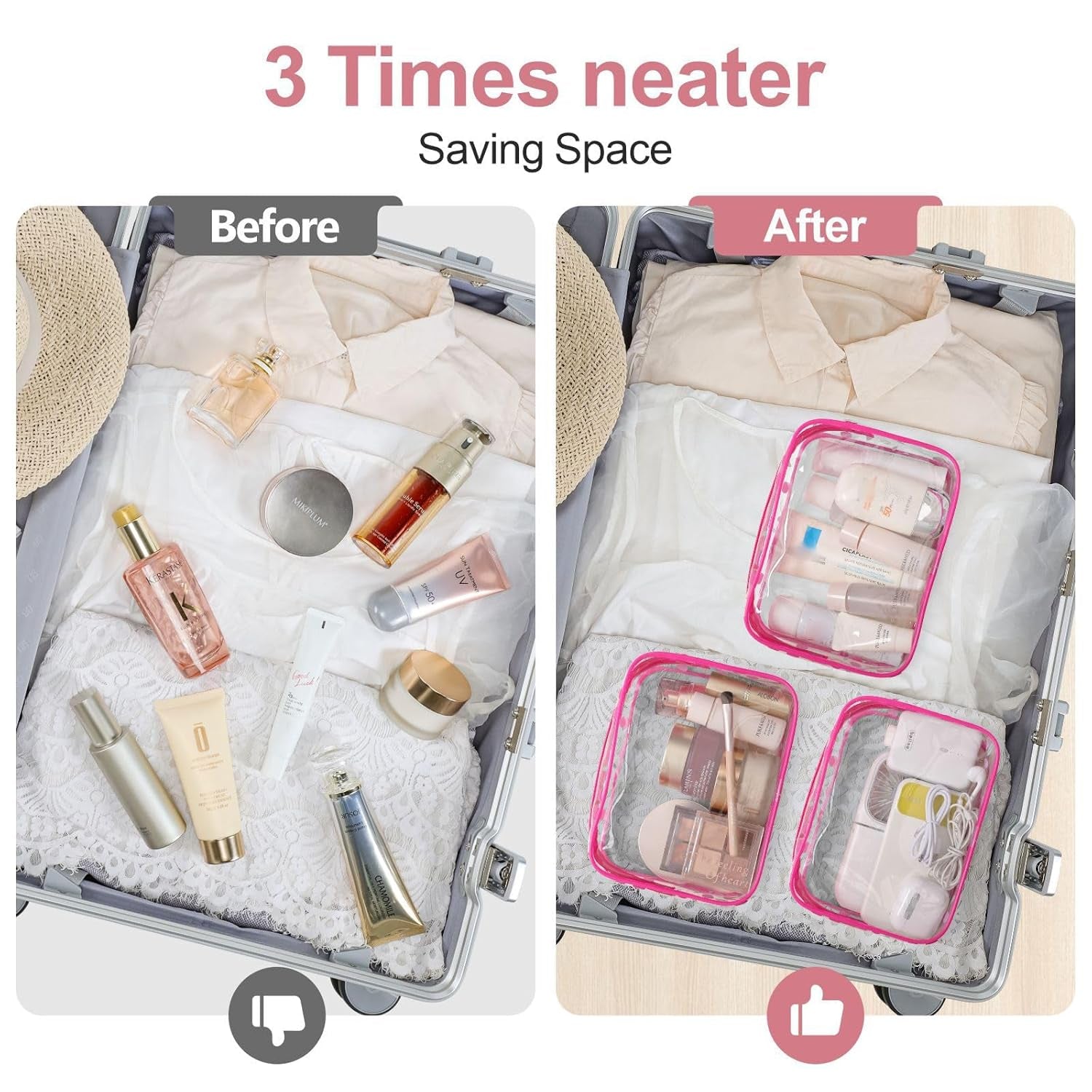Clear Toiletry Bag,  3 Pack TSA Approved Toiletry Bag Quart Size Bag, Travel Makeup Cosmetic Bag for Women Men, Carry on Airport Airline Compliant Bag