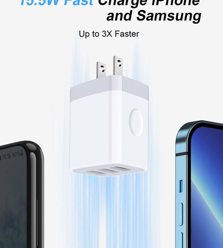 USB Charger Cube, Wall Charger Plug,  3.1A 3-Muti Port USB Adapter Power Plug Charging Station Box Base for Iphone 17 16 15 14 13 12 Pro Max Mini SE 11 Pro Max Samsung Phones Charging Block