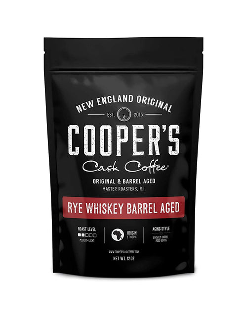 Load image into Gallery viewer, Rye Whiskey Barrel Aged Coffee, Single Origin Ethiopian Coffee Raw Beans Aged in Rye Whiskey Casks, Freshly Roasted 12 Oz Bags, Ground
