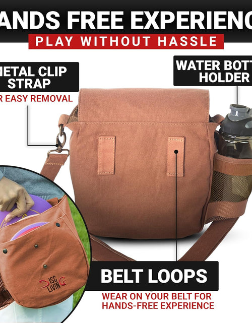 Load image into Gallery viewer, Disc Golf Bag | Frisbee Golf Bag | Easy to Carry | Lightweight Fits up to 10 Discs | 16 Oz Waxed Canvas Sturdy Design | Belt Loop | Double Button Design | Bottle Holder
