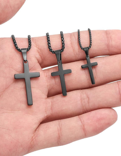 Load image into Gallery viewer, Cross Necklace for Men - Stainless Steel Silver Gold Black Plain Cross Pendant Necklace Simple Jewelry Gifts, 16-24 Inches Chain
