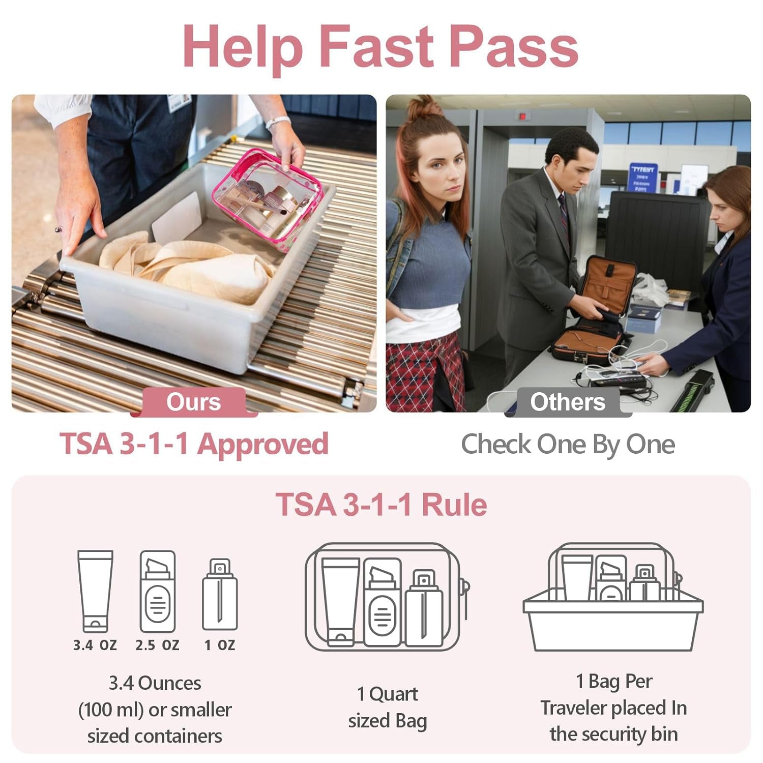 Clear Toiletry Bag,  3 Pack TSA Approved Toiletry Bag Quart Size Bag, Travel Makeup Cosmetic Bag for Women Men, Carry on Airport Airline Compliant Bag