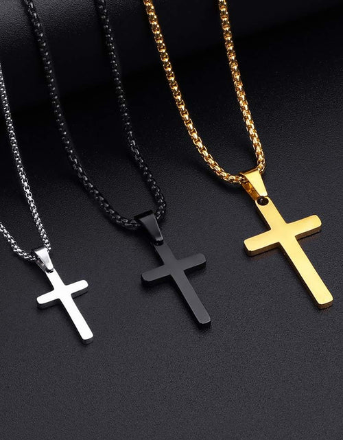 Load image into Gallery viewer, Cross Necklace for Men - Stainless Steel Silver Gold Black Plain Cross Pendant Necklace Simple Jewelry Gifts, 16-24 Inches Chain
