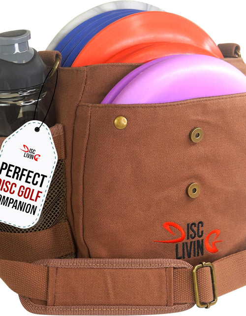 Load image into Gallery viewer, Disc Golf Bag | Frisbee Golf Bag | Easy to Carry | Lightweight Fits up to 10 Discs | 16 Oz Waxed Canvas Sturdy Design | Belt Loop | Double Button Design | Bottle Holder
