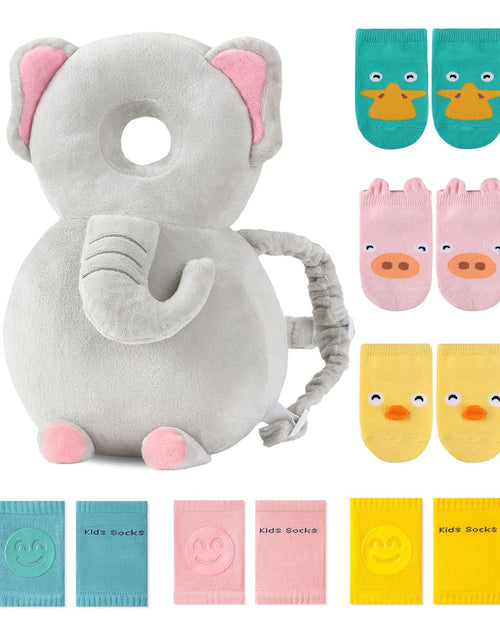 Load image into Gallery viewer, Toddler Baby Head Protector Pad Safety Cushion with Knee Pads&amp;Anti-Slip Socks (Elephant)
