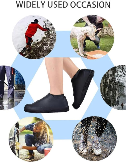 Load image into Gallery viewer, Waterproof Shoe Covers, Non-Slip Water Resistant Overshoes Silicone Rubber Rain Shoe Cover Outdoor Cycling Protectors Apply to Men, Women, Kids (Small, Black)
